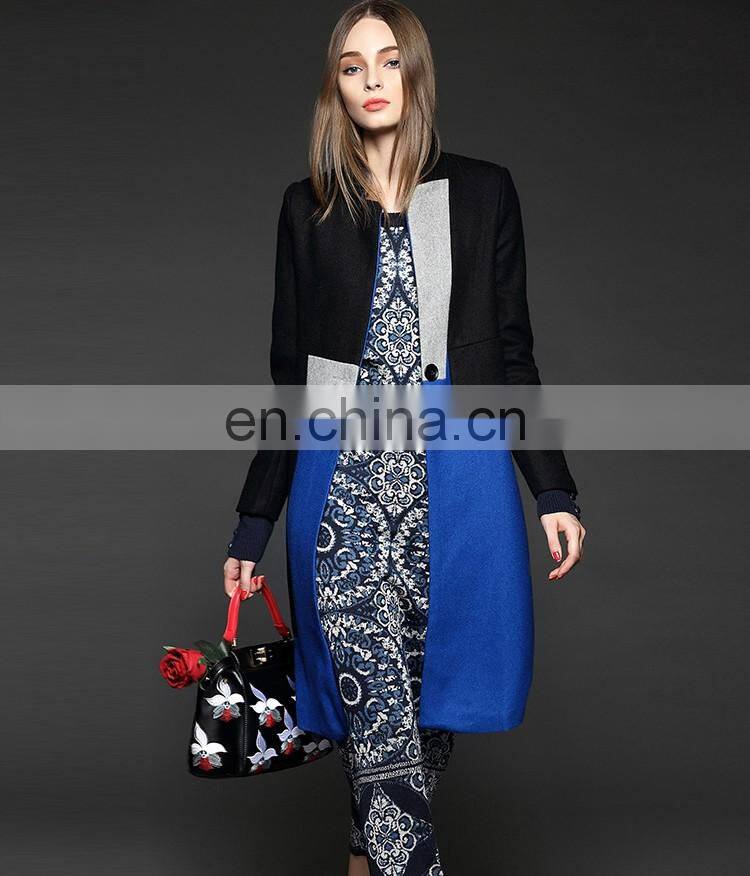 2015 Fashion long pink wool coats ladies single breasted winter coat