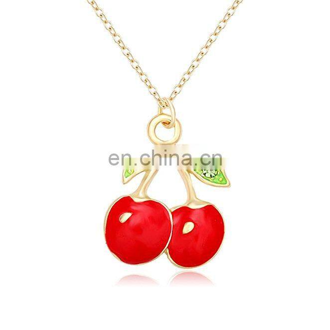 Fashion Jewelry Wholesale Gold Plating Red Enamel Cherry fruit pendant