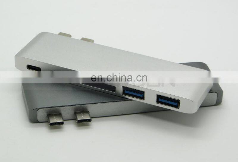 6 in1 Multiport USB Type C Hub with 2 USB 3.0 Port Dual Type-C Charging Port, SD/Micro USB SD Card Reader for Macbook