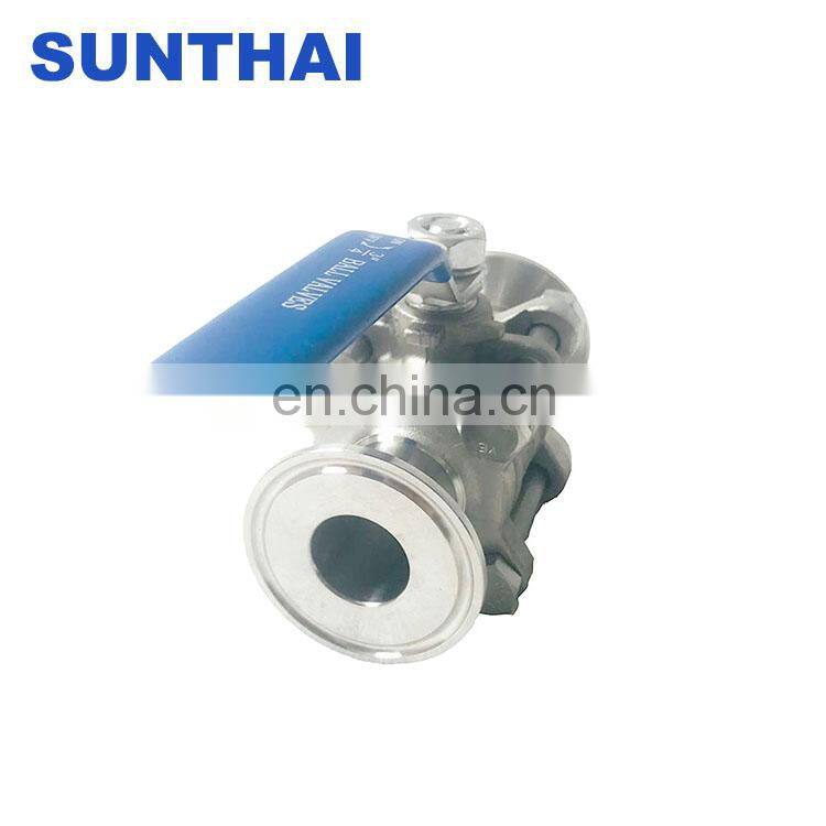 CF8M Manual tri clamp 3pieces sanitary non resort ball valve with Handle level locking