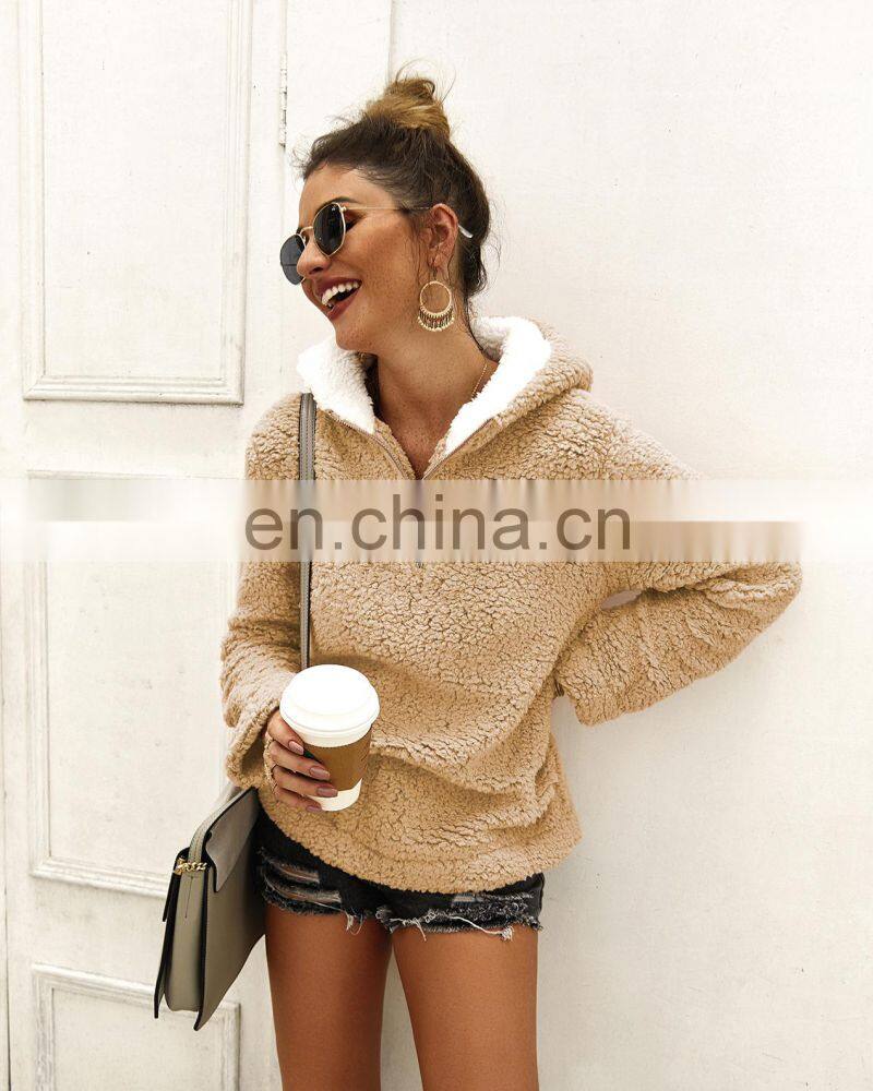 Wholesale custom women's jackets Casual and comfortable long-sleeved hooded zipper loose solid color street style