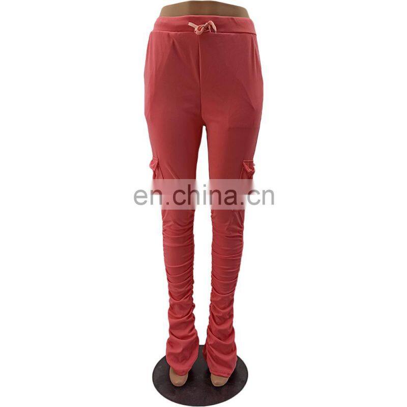 Amazon Hot 2021 European and American casual cotton blended skinny trousers flared mid-waist casual pants