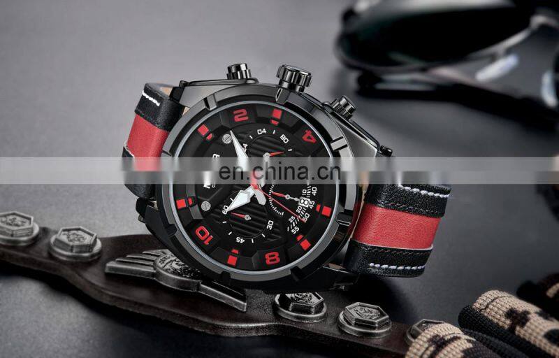 MEGIR 2076 Men'S Fashion Casual Quartz Movement Auto Date Leather Band Analog Watch Band Leather