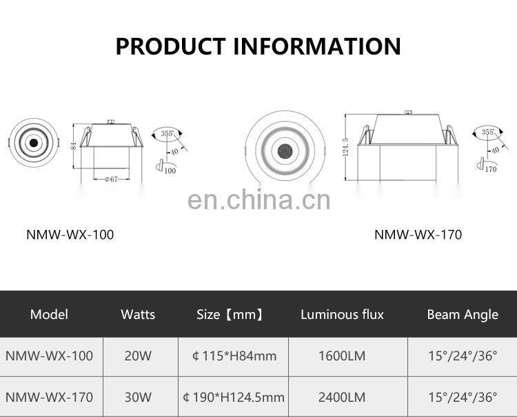 Trending Hot Selling Adjustable Joint Dimmable Recessed Stage Show 20W LED COB Spot Light
