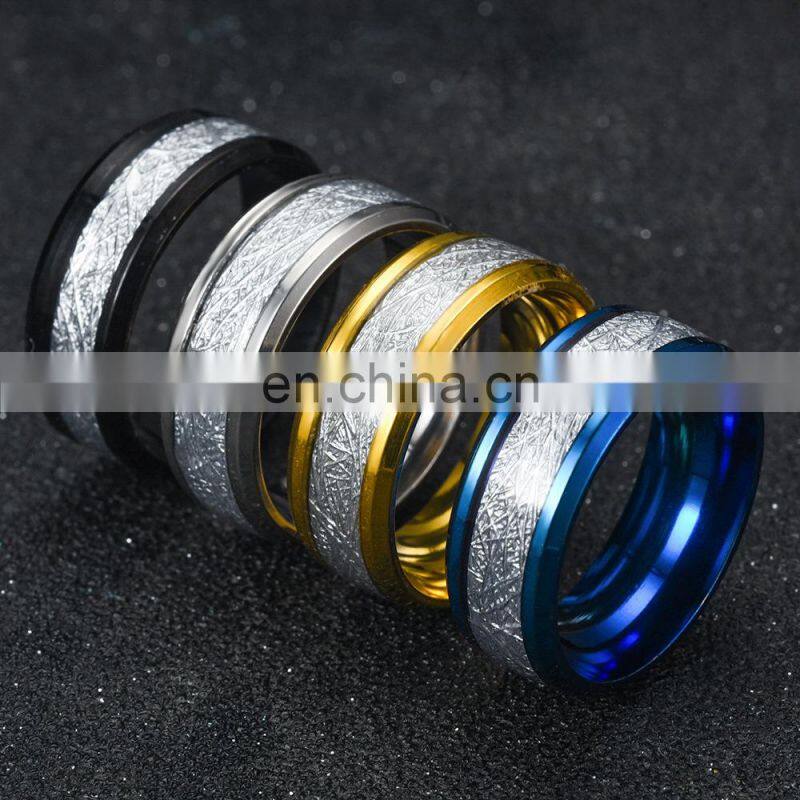 8mm Silk Grain Stainless Steel Ring For Men Women Jewelry