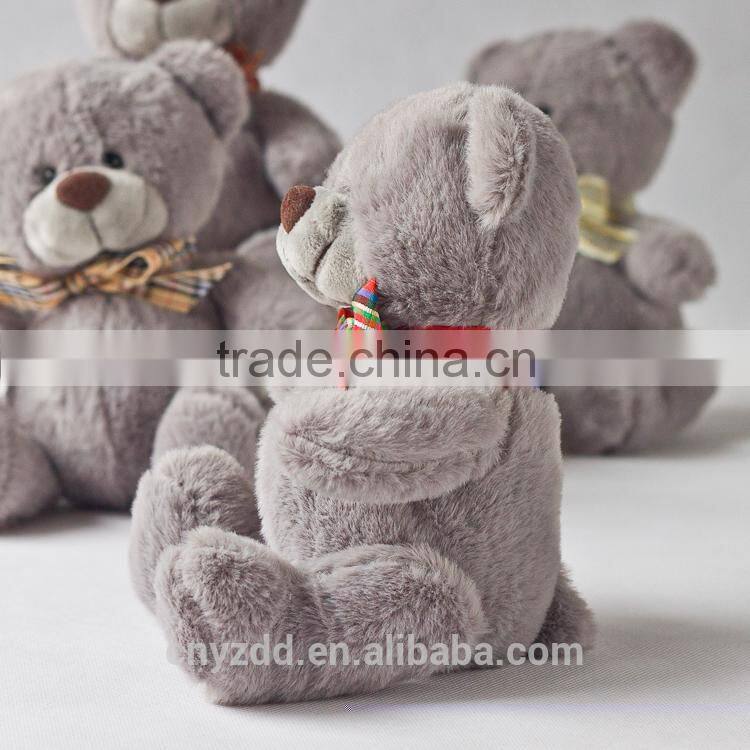 Plush Teddy Grey Bear with Color Bow Toy/ Plush Bear Toy Sitting High 18cm/Soft Stuffed Teddy Bear Grey and Drak Brown