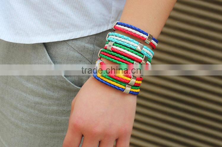 2016 Euro cup leather wrap nationall flag bracelet