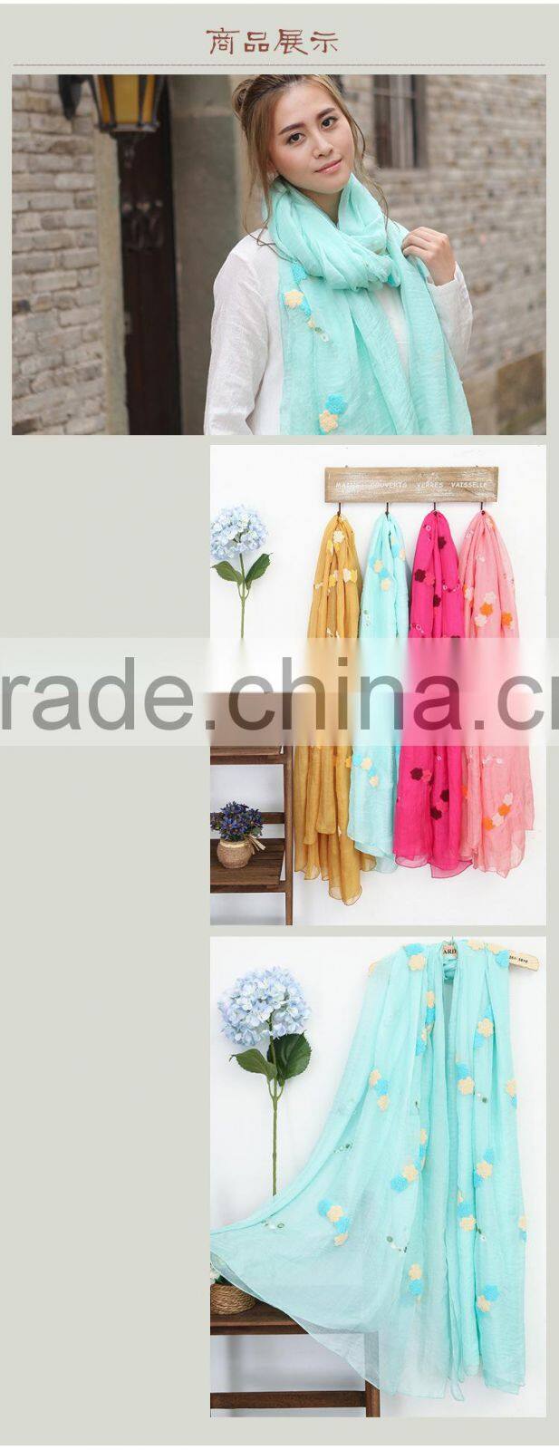 Wholesale Korean Fashion Women Colorful Flower Embroidered Scarves