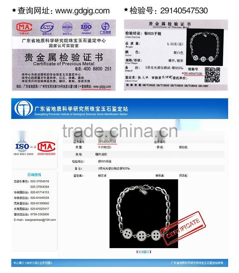 2016 latest design fancy chain bracelet made from pure silver for ladies