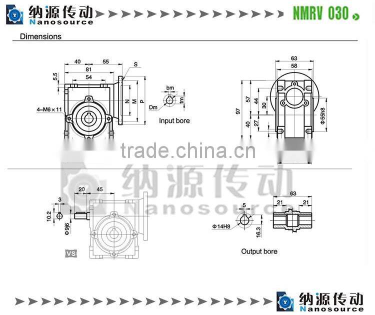 NRV-F 75 input B14 flange output hollow shaft electric motor speed reducer