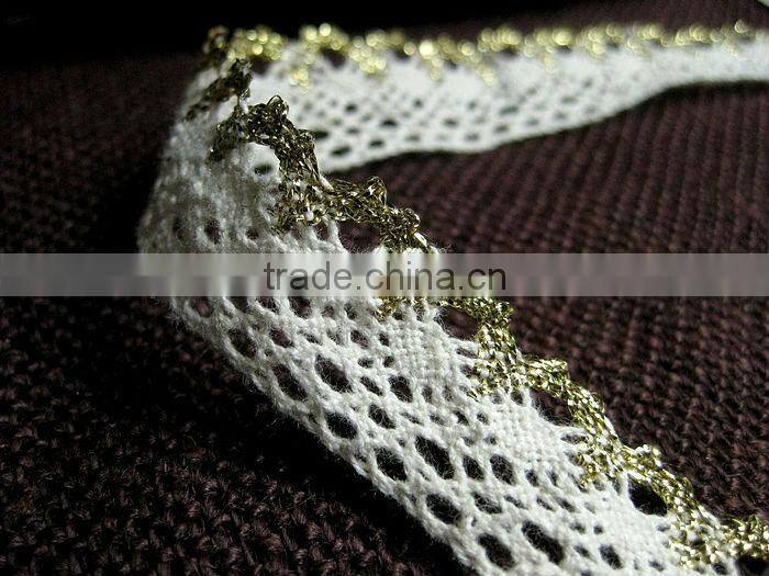2cm 20mm Crochet Cotton Lace with golden yarn for underwear