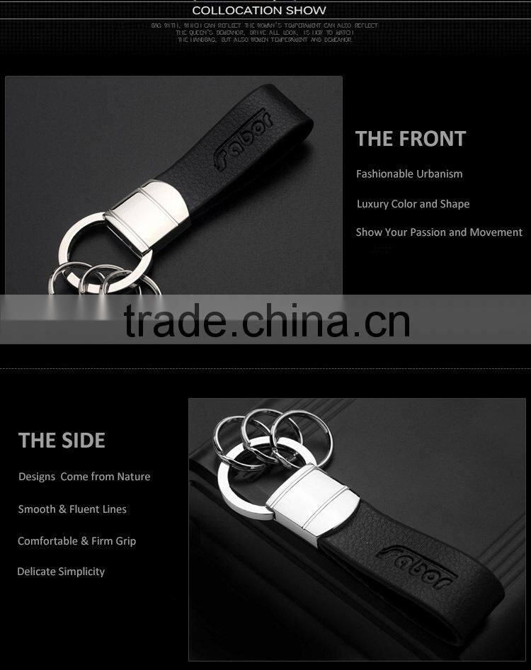 Custom Engraved Logo Three Rings Leather Keyring