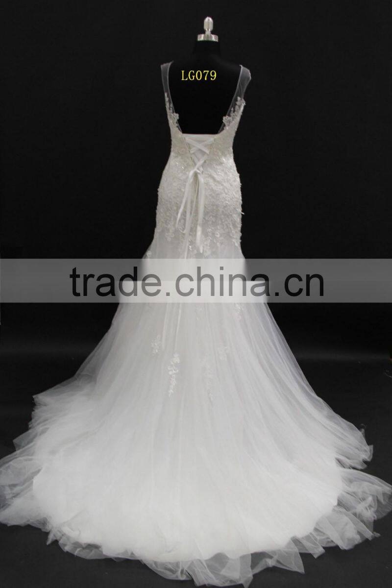 Best selling Alibaba wedding gown sexy low back lace up back sleeveless mermaid wedding dress