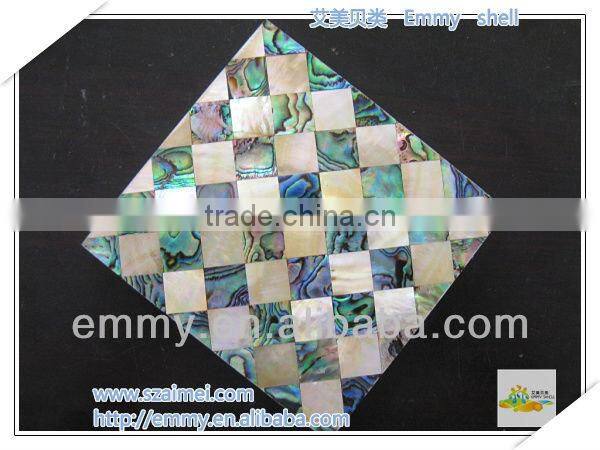 Mixed design shell mosaic tile diamond yellow and abalone mother of pearl mosaic