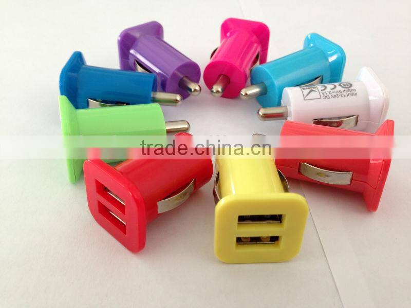 Colorful 2 USB Port DC Auto Charger for Smartphones and Tablet