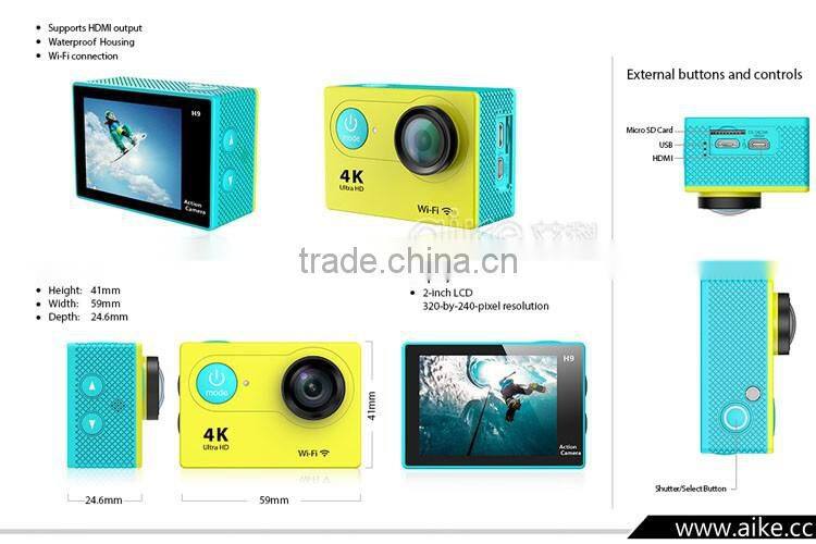 Ultra HD 4K action camara 170 degree wide Angle Sports Camera 2-inch Screen 1080p 60fps better than xiaomi yi Camera H9