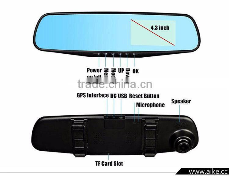 1080P Full HD 4.3 Inch Blue Screen Infrared Night Vision Dual Lens Visual Reversing Rearview Mirror Car DVR Camera Camcorder