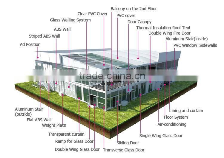 Cube Tent with Two Decks, Thermal Insulation Roof and Glass Wall System
