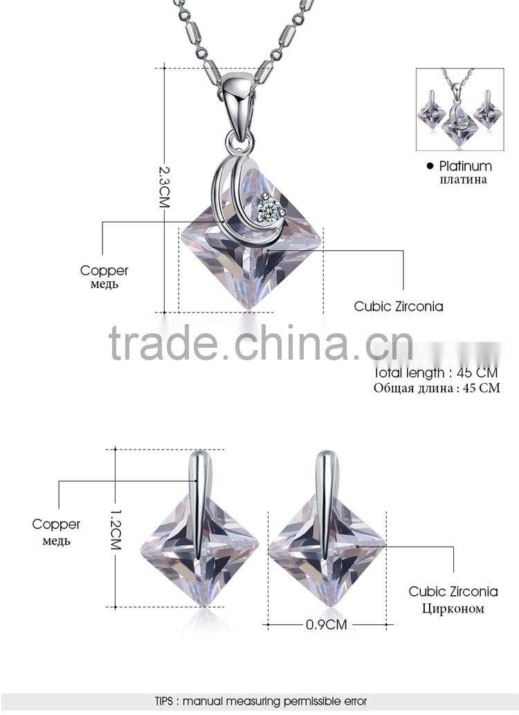 Body jewelry geometric zircon copper link chain necklace and earring jewelry set for braide