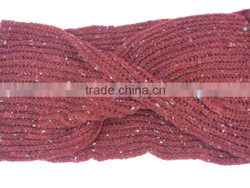 In Stock! 100% acrylic knitted burgundy neck warmer with colored decorations