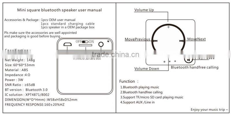 OEM/ODM ABS wireless bluetooth speakers DC5V 500mA