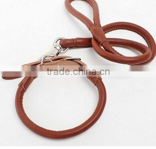 Strong Genuine Real Leather Dog Pet Cat Leash Lead Rope Collar Brown Adjustable