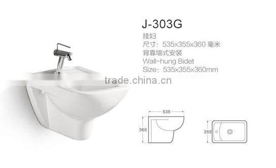 woman wallr mounted ceramics bidet with facuet