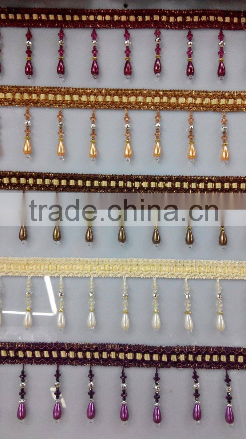 fringe tassel for home textile, beaded tassel fringe for curtain