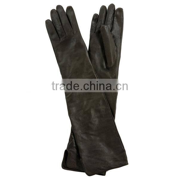 Classic china long black rainproof lambskin plain style unlined long leather gloves for women