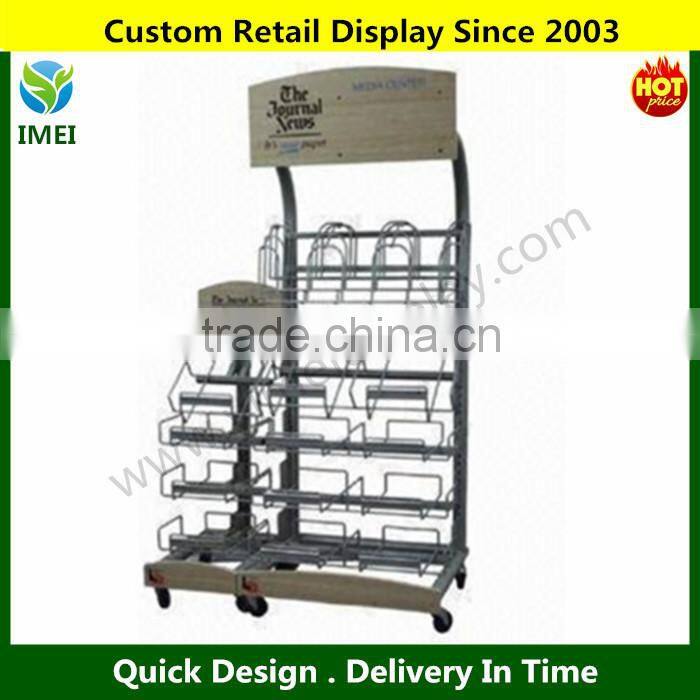 Magazine and Book Display Rack, Made of Metal and Wood YM1-823
