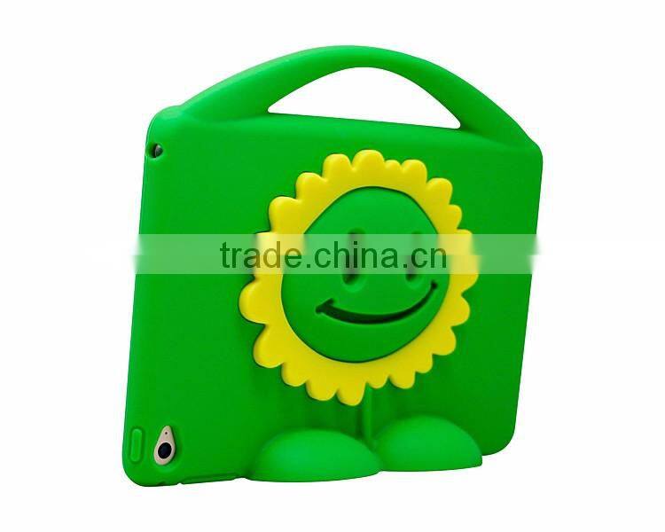 2016 New China wholesale Sun Flower Cute Kids proof Shock Absorber Silicone Tablet Bumper Case Cover with Stand / Handle