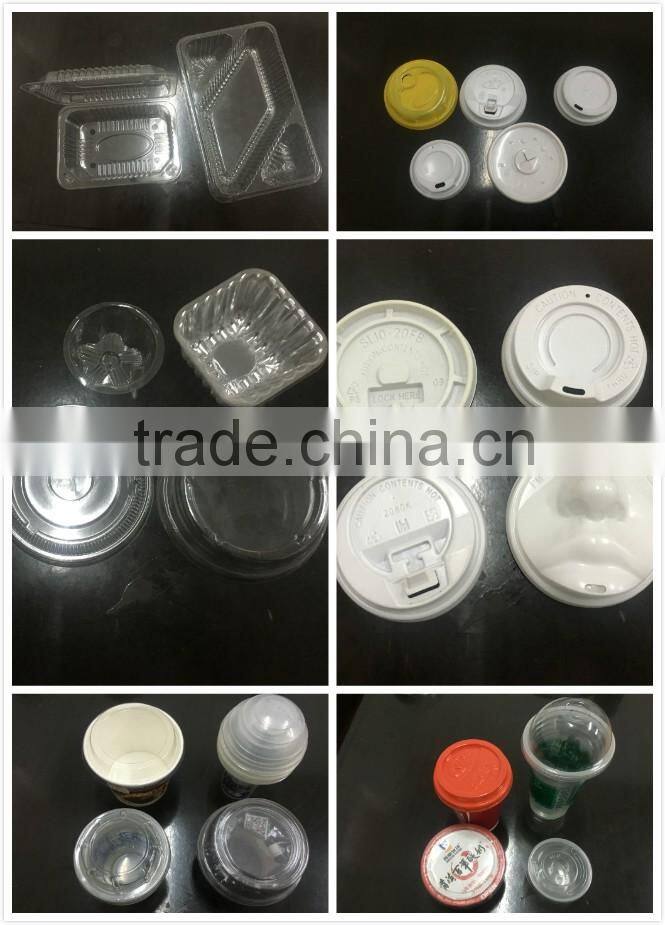 Small plastic coffee cup lid cover making thermoforming machine