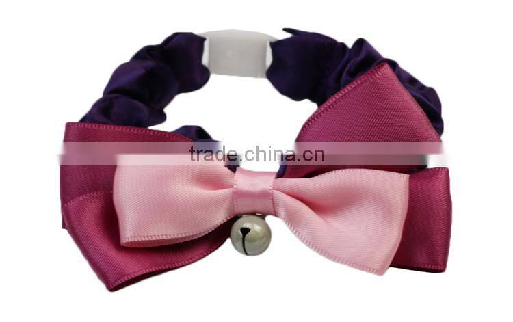Adjustable Fancy Feline Cat Bow Collar With Bell,Dark Purple Bow, Made of Color Butyl Cloth, Neck size 17~24cm