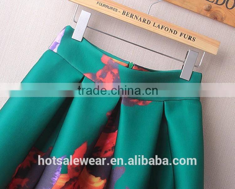 Modern Women Pattern Midi Length Skirt Floral Printed A Line Knee Length Skirt PH-9218
