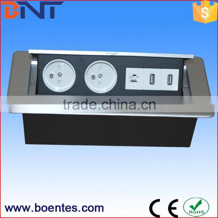 Europe Popular Desktop Power Pop Up Socket with French/EU/UK Outlet for Conference Furniture
