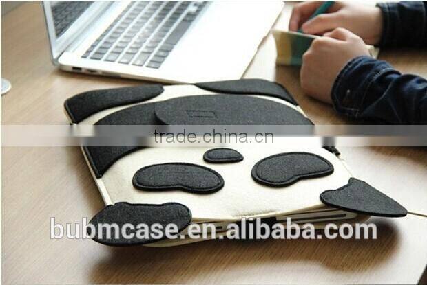 Fashion Black 9.7 inch Wool Felt Tablet Case Cute Cartoon Panda Tablet Bag
