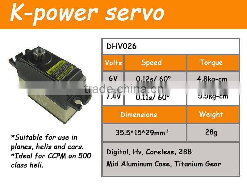 K-power high quality servo sets ideal for 500 class helicopter swashplate/ CCPM and Rudder/ Tail