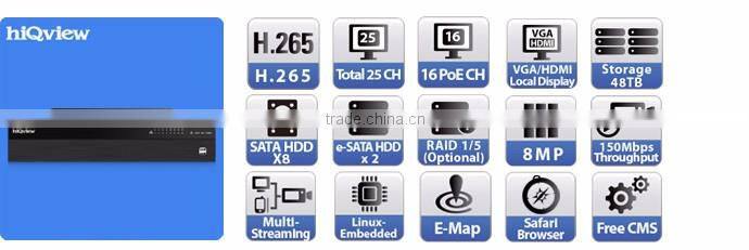 HIQ-3925 H.265 25 Channel PoE Network Video Recorder with Local Display