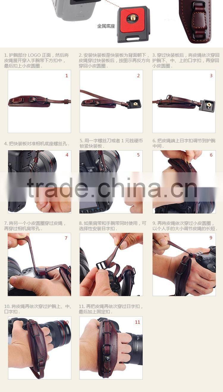 Factory supply LYNCA cowhide leather camera wrist strap with quick-release plate