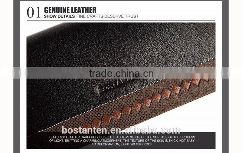 business men genuine leather money clip long wallet and clutch bag