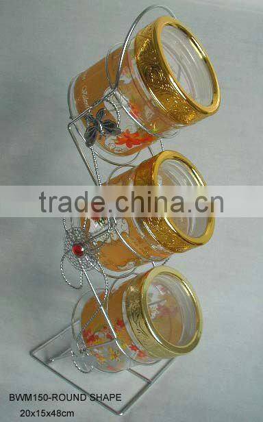 5pcs glass jar with silver rack+golden decal