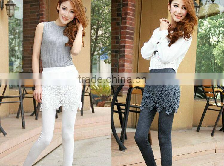 Spring Autumn New Sexy Women Cotton Blend Hollow Knitted Lace Leggings Skirt Pants Trouses