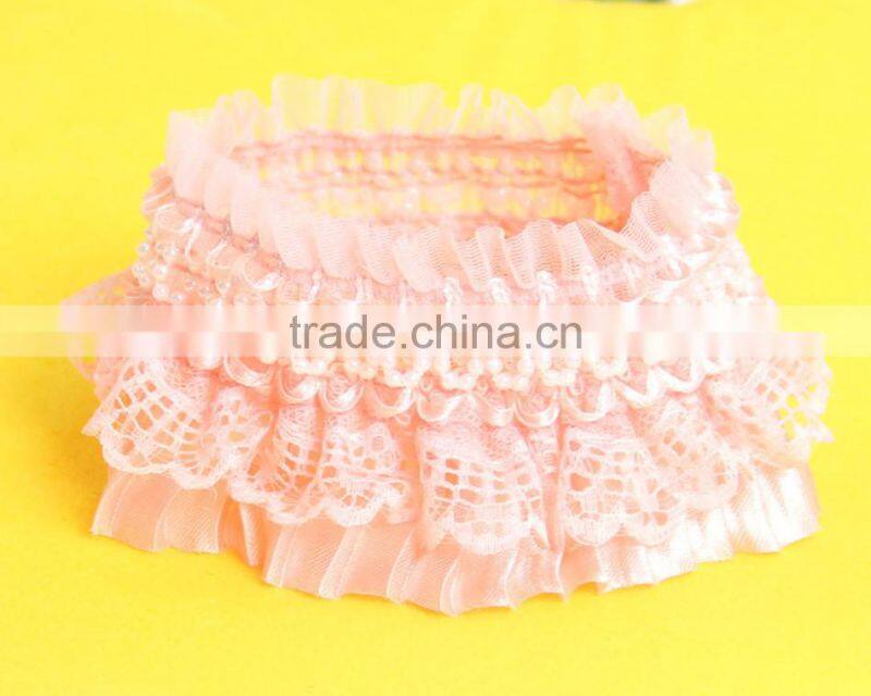 Fancy Dog Lace Pearls Collar Orange