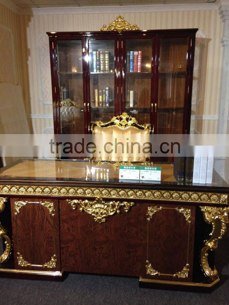 BISINI Baroque Collection Luxury Antique Working Desk and 4-Door Bookcase (BF01-02057)