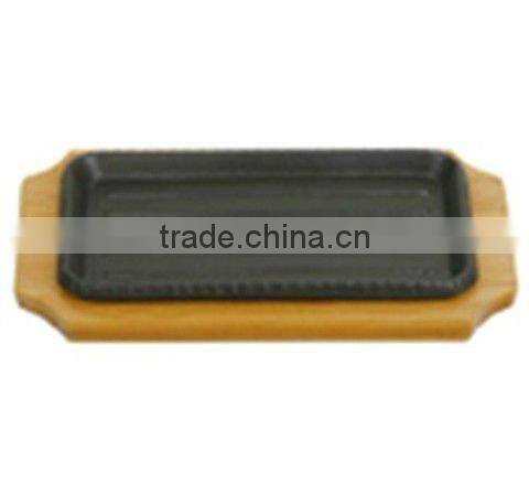 Cast iron steak baking pan with wood tray,grill plate