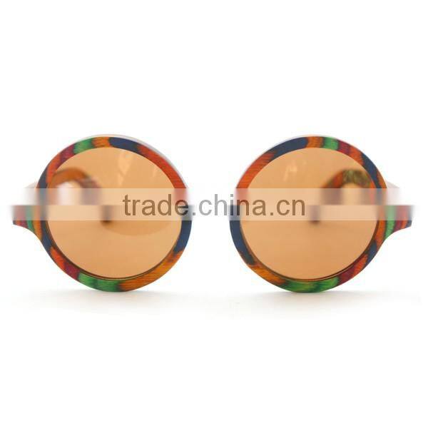 OEM Sunglasses Lens Handmade Round Wooden Sun glasses Rainbow Wood frame Cute Glasses