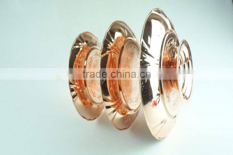 stainless steel three layer metal fruits plate flower decoration and clourful