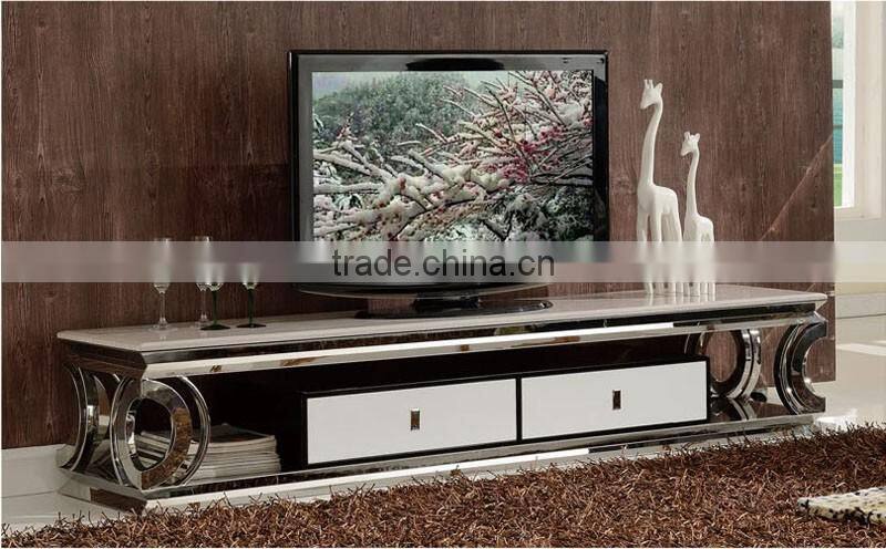 luxury superior stainless steel frame TV stand/cabinet/units design with marble top