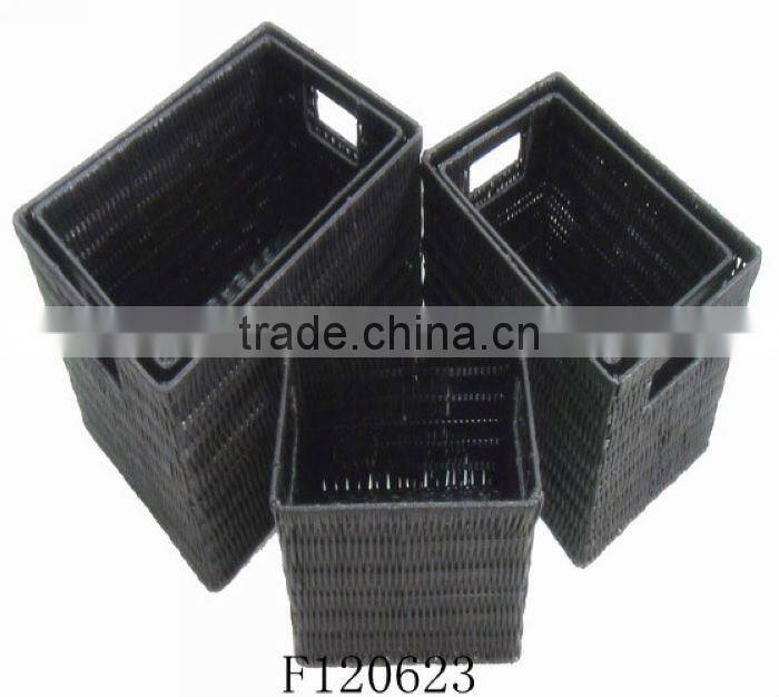 Set of Three Black Square Plastic Storage Basket With Common Handle