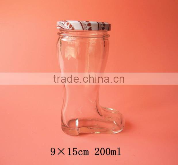irregular shaped boots shaped glass stash jar with screw lid